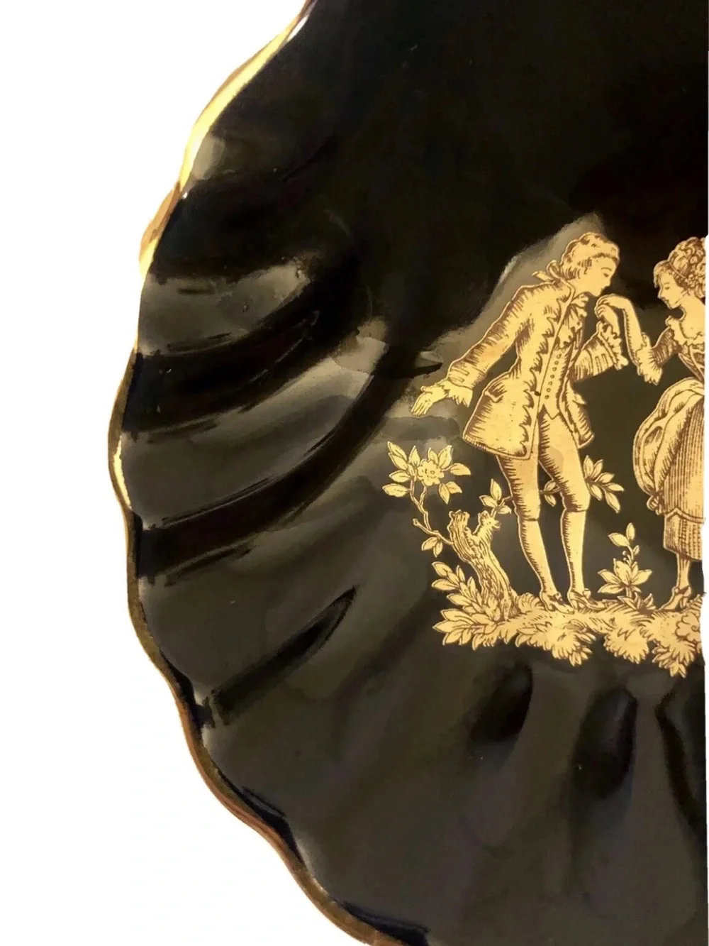 Limoges Castel France Dark Blue 22k Gold Trim Shell Dish Couple Motif